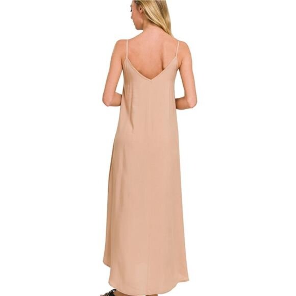 Zenana Woven Arc Hem Cami Dress With Flowy Pockets - Picture 2 of 3